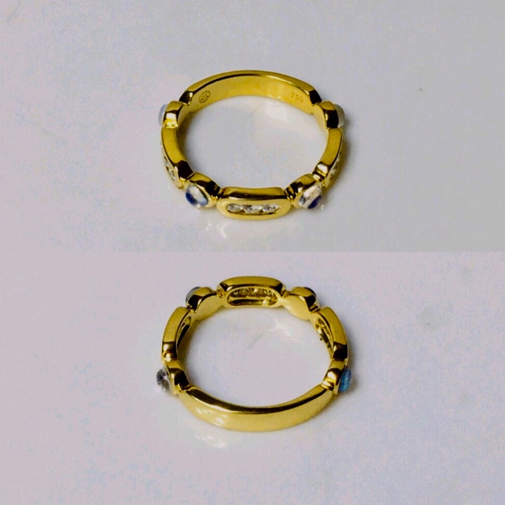 Vintage rare Movado 18K yellow gold moonstones and diamonds stunning band ring - Picture 4 of 10